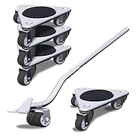 Möbel Transportrollen Set von ONEON, 17 cm Stahl-Tri-Dolly, 3 Räder, Möbelwagen zum Umzug, 327 KG Maximale Tragkraft, 4 Stück und Tochtermöbelheber-Set