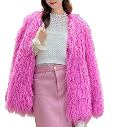 Women's Long Solid Color Fluffy Faux Fur Outwear Parka Coat,Warm Jackets Overcoat