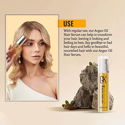 Gk Hair Global Keratin 100% Organic Argan Oil Anti Frizz Mini Serum (0.34 Fl Oz/10Ml) Styling Smoothing Strengthening Hydrating & Nourishing Heat Protection Shine Frizz Control Dry Damage Hair Repair thumb #2