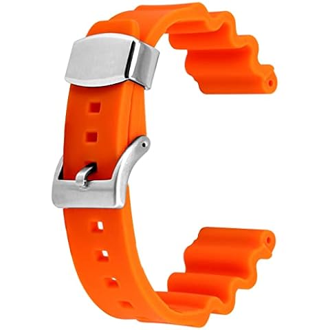 Correa de reloj para hombres YISIWERA 22mm Silicona Negro Plata Soporte de metal (naranja, soporte de plata) Cover