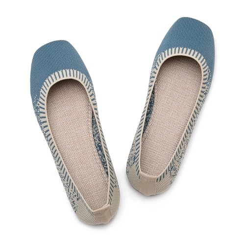 Image of RVROVIC Women's Knit Square Toe Ballet Flats, Slip‑On Casual Flat Shoes