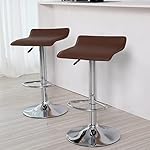 Set of 2 Adjustable Bar Stools, Barstools with Modern PU Leather Swivel Barstools for Kitchen Counter Height Chair (Brown) - Image 2