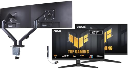 Image of ASUS TUF Gaming 27 inch FHD IPS Monitor with 1ms Response Time, 180Hz Refresh Rate, Anti Glare, Flicker Free, VESA Mount (100mm), Displayport, HDMI, Black Color 2Pack w /DKZ Hub & ErgoFlexy Dual Mount Arm