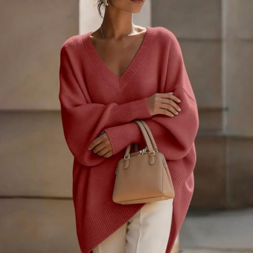 Womens 100% Cotton Sweater Fall Teacher Outfits 2026 Womens V Neck Poncho Sweater Oversized Batwing Daily Travel Fall Winter Top Dressly Capsule Wardrobe for Women Over 60 Suéter para El Frio - image 6