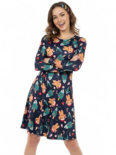 Love My Fashions Christmas Dresses for Women UK Xmas Party Costume Adult Reindeer Snowman Santa Snowflake Swing Skater Printed Novelty Tops