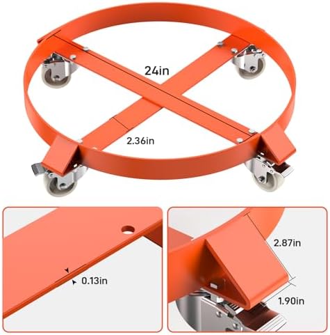 GarveeTech 55 Gallon Drum Dolly, 1000 lb Capacity Heavy Duty Barrel Cart with 4 Swivel Casters (2 Locking), Steel Frame Drum Hand Truck, 1 Pack, Orange — view 6