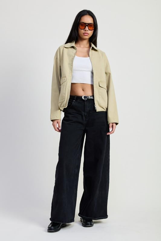 Women’s Long Sleeve Collared Denim Jacket Solid Oversized Shacket Winter Warm Coat with Patch Pockets3