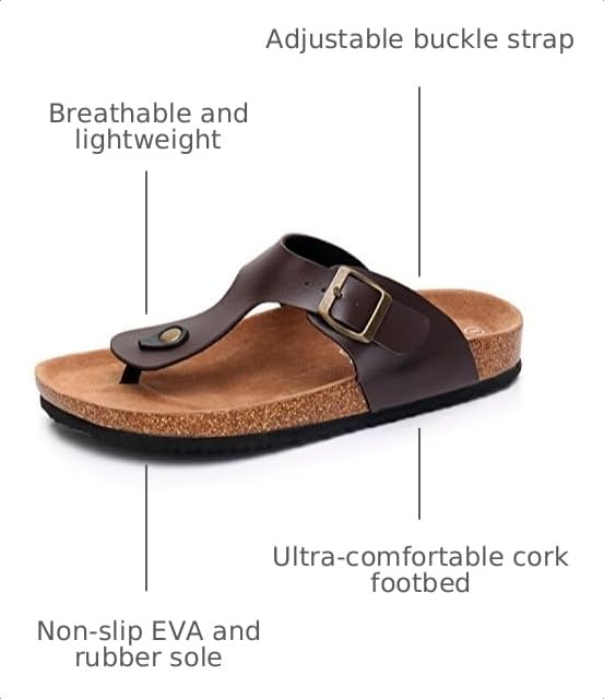 Image of WTW Men's Slides Sandals Cork Footbed Shoes Adjustable Strap Summer Beach Comfort Sandals for Men