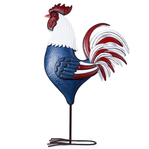 Backyard Expressions Rooster Dcor Garden Statue - Chicken Yard Art Sculpture Outdoor - 63 Inch (Patriotic)