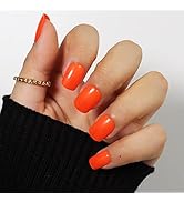 Celepaty Press on Nails Orange 24 Pcs Pure Solid Colors Fake Nails Short Square False Nails Gloss...