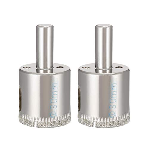 sourcingmap 2PCS 30mm Diamond Coated Hole Saw Drill Bits for Glass Ceramic Tile Marble Rock Porcelain Bottles Pots Brick