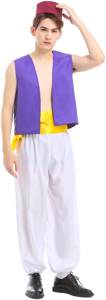 thematys Aladdin costume set 3 pieces for men - hat, waistcoat & trousers perfect for carnival & cosplay - one size 160-180cm