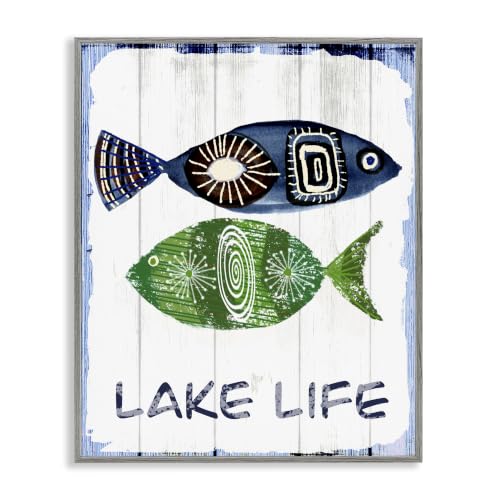 Weathered Fish Shapes Lake Life Pattern, 24 x 30 Inch Framed Giclée Print