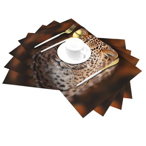 Set de table léopard en PVC marron anti-chaleur et lavable | Lot de 4 de 30,5 cm - 3