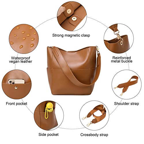 Women Handbag Designer Vegan Leather Hobo Handbags Shoulder Bucket Cross-Body Purse (Brown) #TOP4
