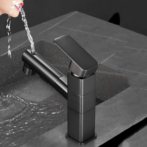 Robinet de salle de bains monotrou gris avec bec pivotant pour lavabo