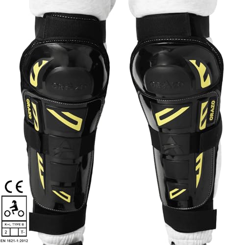 Image of ORAZO Raptor CE Certified Knee & Shin Protector | Level 2 K+L Type B T- | Anti-Slip Straps | Bionic & Asymmetric for Comfort | Made in India (Black Yellow, Regular Straps)