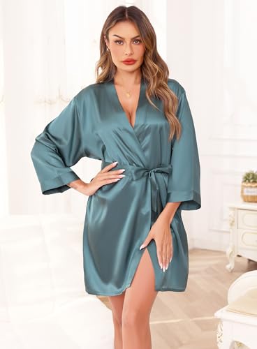 Sopesil Women's Satin Dressing Gowns Shorts Ladies Kimono Morning Robes Bridal Soft Wedding Party Sleepwear V-Neck - Image 4