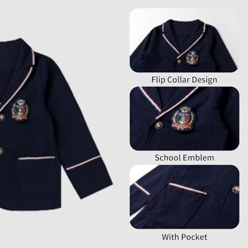 Image of Mud Kingdom Boys British School Uniform Set Long sleeve Tie Badge Pleated Plaid Back to School 4-16Y