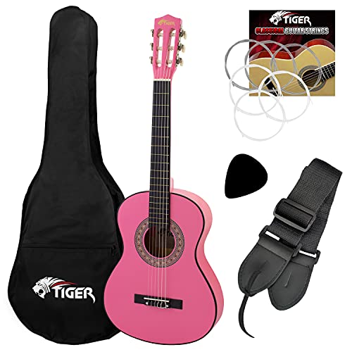 Tiger Left Handed 3/4 Pink Classical Spanish Guitar Package