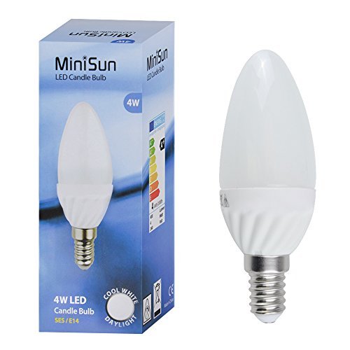 MiniSun Thermal Plastic 4w High Power LED SES E14 40w Replacement Frosted Opal Candle Bulb - 6500K Cool White