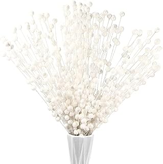 200 Pieces Christmas Berries Artificial Stems Christmas Tree Decorations Fake Christmas Picks for Home Glitter Sticks DIY Wreath Crafts Fireplace Holiday Christmas Decor 13.8 Inches (White)