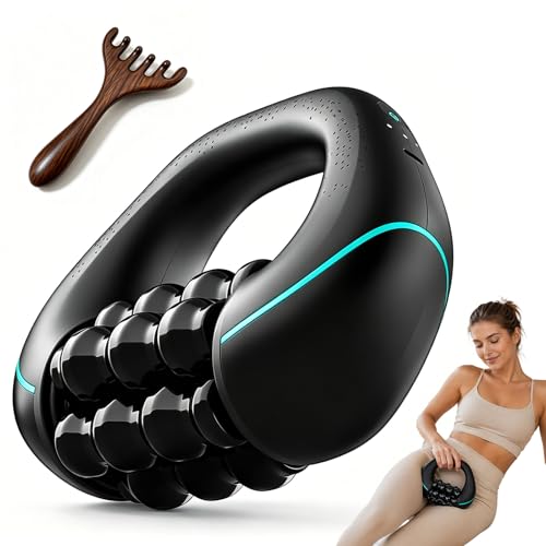 DFKSVCA Electric Handheld Rolling Massager Percussive Cellulite Massage Tool Targets Muscle Knots Soreness 3 Levels Vibration for Plantar Fasciitis Legs Back Neck Arms Home Office Use (Black)