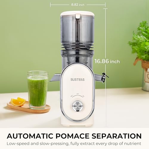 SUSTEAS Cold Press Juicer, 5.3" Feed Chute Slow Masticating Machines with 300W, Fit Whole Fruits & Vegetables, High Juice Yield, Easy to Clean, White by SUSTEAS - Image 5