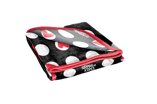 Jay Franco Emily in Paris Plush Throw Blanket - Measures 40 x 50 Inches - Black and White Polka Dot Super Soft Lightweight Fleece Bedding