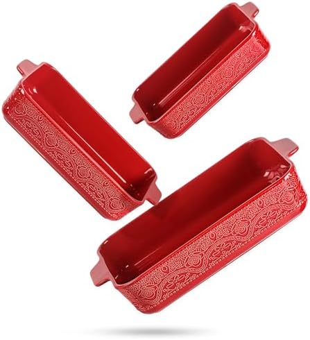 Ceramic Baking Dish Set of 3, Casserole Dishes for Oven, Ideal for Baking, Stewing, Roasting, and Holiday Feasts. The Gift for Mother's Day, Thanksgiving, Christmas, or Housewarming(Christmas Red)