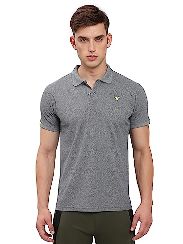Image of TECHNOSPORT Men's Polyester Slim Fit Self-Design Short Sleeve Polo Matpiq T-Shirt with Anti Microbial, Techno Dry for Regular and Casual Use