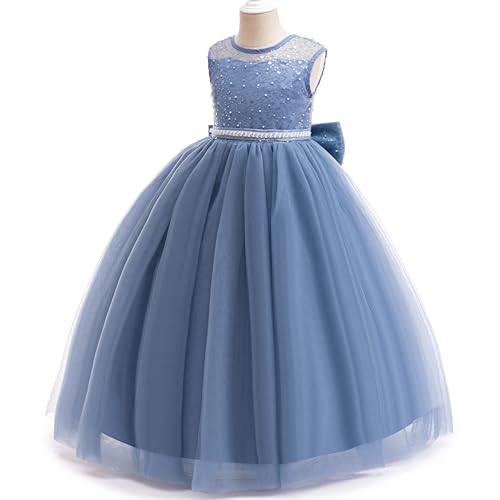 Girls Sequin Tulle Dress Formal Pageant Sparkly Birthday Party Wedding Guest Ball Gown Dresses with Bow3
