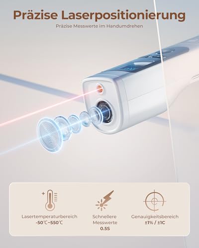 ERICKHILL Infrarot-Thermometer -50℃-550℃, mit faltbarem -50-260℃ Fleischfühler, großer LCD-Digitalanzeige, einstellbarem Emissionsgrad 0,1–1,00 – geeignet zum Kochen/Grillen/Einfrieren, AAA-Batterie