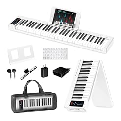 Rhymo Folding Piano Keyboard, 61 Keys Sensitive Electric Piano, Semi-Weighted Portable Electric Keyboard with Bluetooth MIDI, Digital Foldable Keyboard for Beginners(White) - Les Beatles, Paul McCartney, John Lennon, RIngo Starr, George Harrison