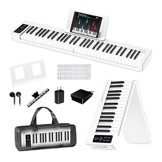 Rhymo Folding Piano Keyboard, 61 Keys Sensitive Electric Piano, Semi-Weighted Portable Electric Keyboard with Bluetooth MIDI, Digital Foldable Keyboard for Beginners(White) - Les Beatles, Paul McCartney, John Lennon, RIngo Starr, George Harrison