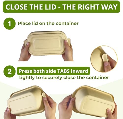 Compostable Meal Prep Containers - Disposable Food Storage Container with Lid - 50 Pack, 37oz - Microwavable, Oven Safe, Biodegradable Bamboo Bento Box