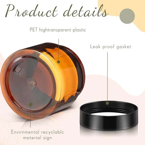 Image of Patelai 4 Pcs Plastic Jars Wide Mouth with Lids,4 Ounce,Amber | Travel Size for Creams Oils, Clear Round Storage Cosmetics Containers, Leak Proof Screw on Lids for Makeup Beauty DIY