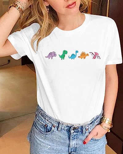 Women Dinosaurs Shirt Cut Teacher Tshirt Dinosaur Graphic Summer Short Sleeve Loose Tee2