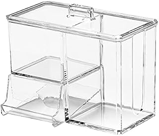 QOTSTEOS Cotton Pads Holder, Square Acrylic Cotton Ball Holder Cosmetic Storage Drawers and Jewelry Display Box, Multifunctional Makeup Sponge Dispenser Container, Cotton Pad Container