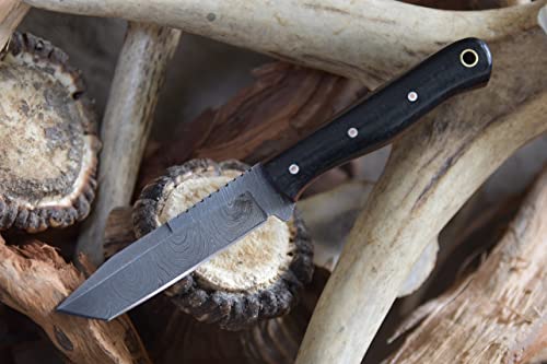 Knives Ranch Handmade Damascus Steel Slim Tanto Knife With Black Burlap Micarta Handle Fine Quality 45 Degree Sheath Snug Fit (3184-M) #TOP1