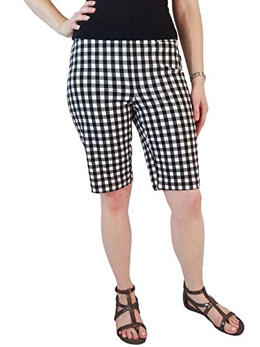 Rafaella Womens Size 12 Comfort Pull-On Stretch Bermuda Shorts, Black White Checkered