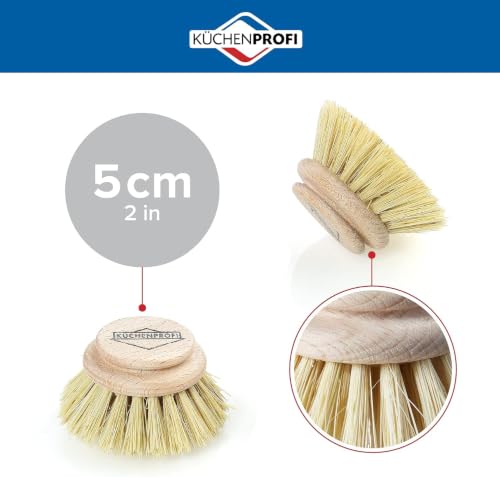 Image of Kuchenprofi 4-Pack Replacement Brush Heads for Classic Dish Washing Brush | solid beechwood with agave fiber bristles, compostable and plastic free, fits kitchen sink scrubber, handle sold separately