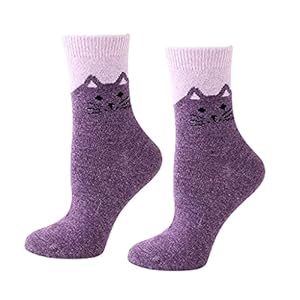 KerDejar Vrouwen Winter Faux Wol Crew Sokken, Leuke Cartoon Kat Print Thermische Warm Kousen Roze