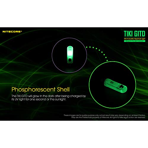 Nitecore Tiki GITD Green Keychain Flashlight with UV & High CRI Light, 300 Lumens, Everyday Carry, USB Rechargeable, USB-C Charging Cable
