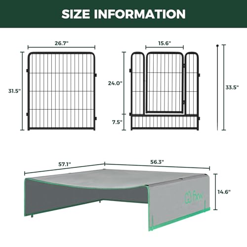 Image of FXW Rollick Unleashed Dog Playpen for Indoor, Yard, RV Camping, 32 inch 16 Panels Dog Pen with Sun Shade for Small and Medium Dogs, Black│Patented
