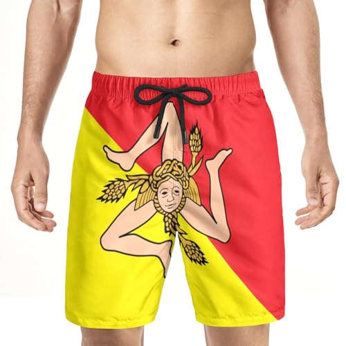 Sicilian Flag Men's Swim Trunks Beach Shorts with Pockets Athletic Pant S