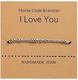XUANCAOMAO Secret Message Morse Code Bracelet,Adjustable Handmade Silk Beaded Wrap Bracelet,Funny Friendship Inspirational Jewelry Gifts for Her Mom Daughter Sister Lovers (I Love You)