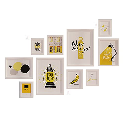 Image of PAINTINGMANTRA Wall Decor Yellow Light Shine Set of 10 Framed Art Prints Paintings for Home Gallery & Office (Size - 2-12 x 16, 2-8 x 12, 2-6 x 8 & 4-4 x 6 Inches)