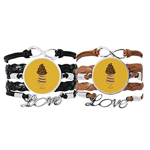Pulsera de cuero ajustable con diseño de taza de chocolate y helado dulce para parejas