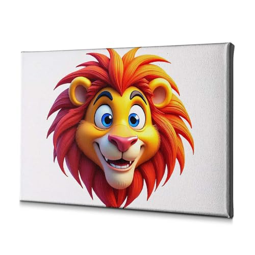Toile lion crinière rouge de 40 x 60 cm WTD cadre tableau mural salon